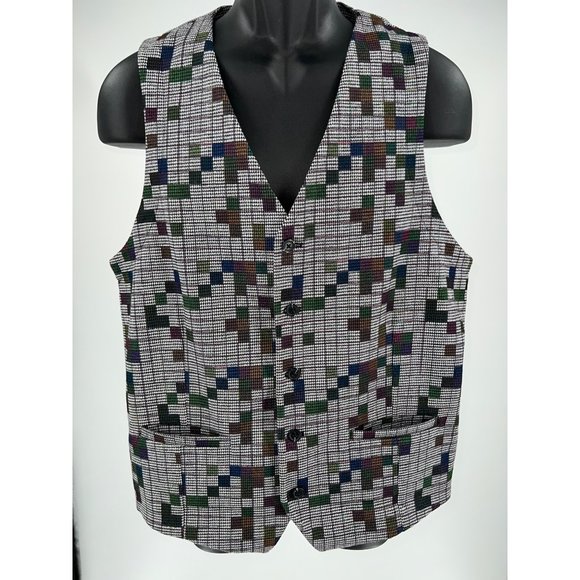 Luchiano Visconti Men’s Black and white Tetris Vest Size Large - Picture 3 of 6